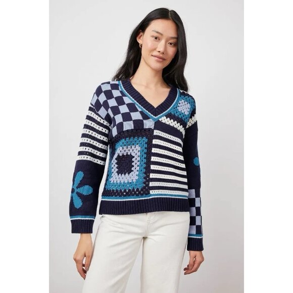 Rails Joni Sweater Womens XS Patchwork Crochet Granny Square V-neck - Picture 1 of 8